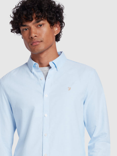 Brewer Organic Cotton Oxford Shirt In Blue | Farah® Online