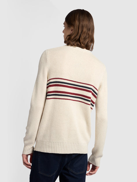 Lazio Regular Fit Chest Stripe Crew Neck Sweater In Cream