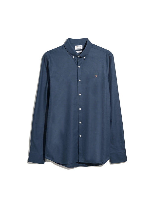 Brewer Slim Fit Organic Cotton Oxford Shirt In Deep Blue