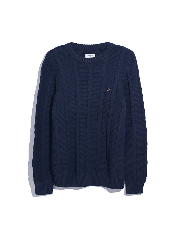 Mendon Cable Knit Sweater In True Navy