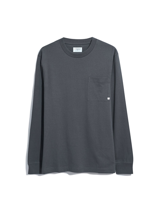 Burt Chest Pocket Long Sleeve T-Shirt In Charcoal