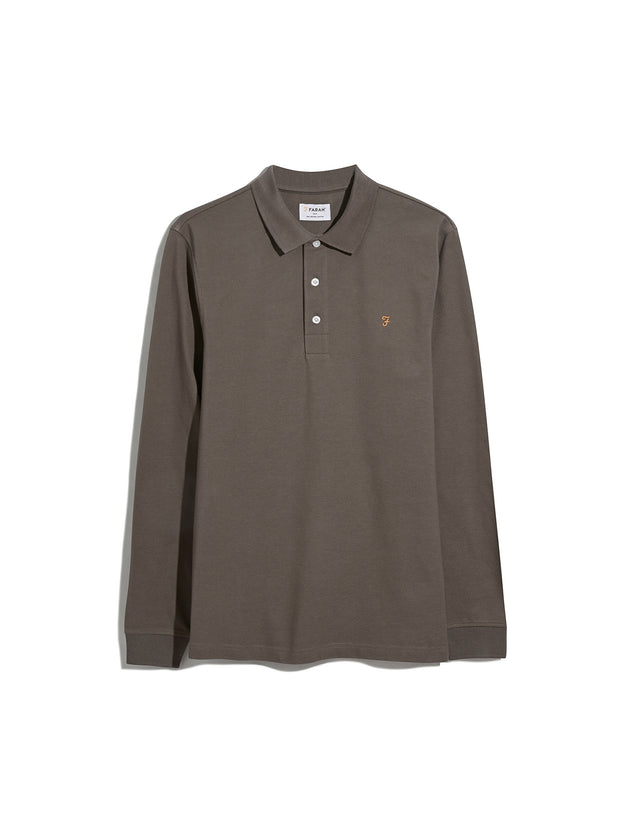 Blanes Organic Cotton Long Sleeve Polo Shirt In Mushroom Grey