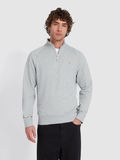 Jim Sweat-shirt à col zippé en coton biologique - Light Grey Marl