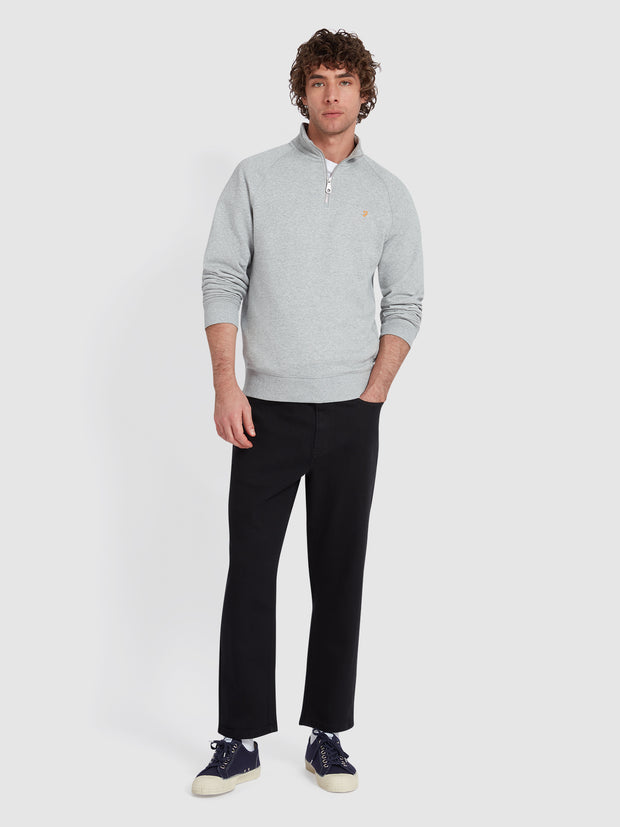 Jim Organic Cotton Quarter Zip Sweatshirt In Light Grey Marl