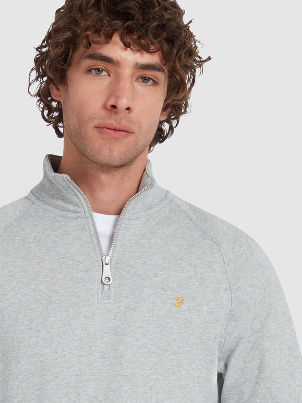 Jim Sweat-shirt à col zippé en coton biologique - Light Grey Marl