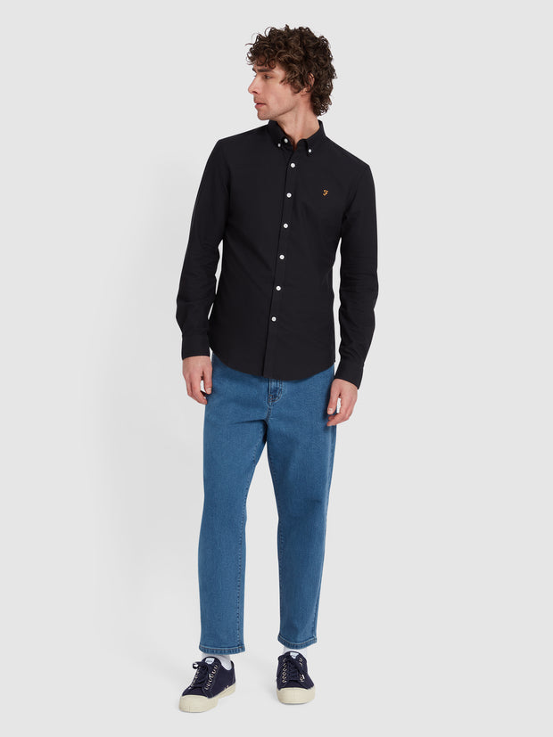 Brewer Slim Fit Organic Cotton Oxford Shirt In Black