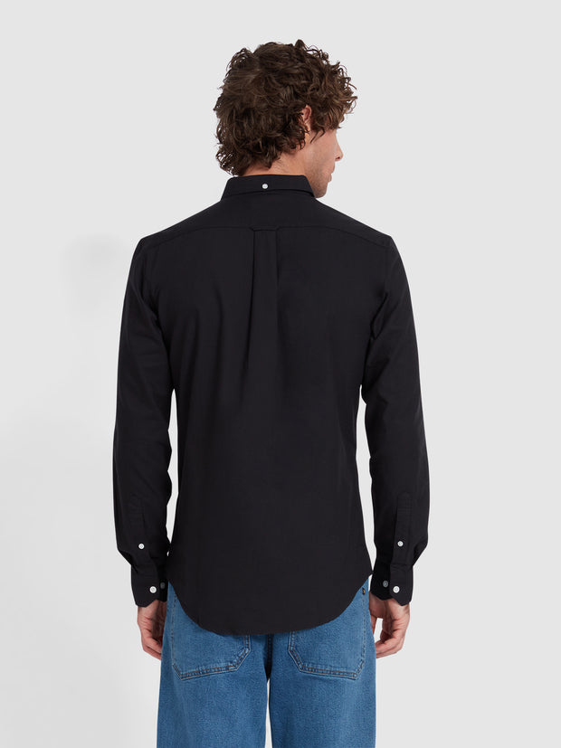 Brewer Slim Fit Organic Cotton Oxford Shirt In Black