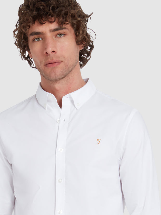 Brewer Slim Fit Organic Cotton Oxford Shirt In White