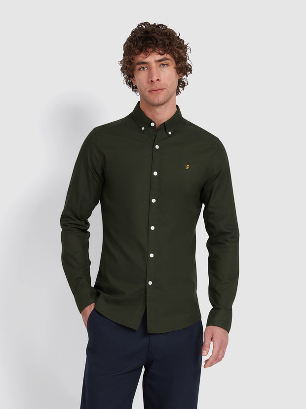 Brewer Slim Fit Organic Cotton Oxford Shirt In Evergreen