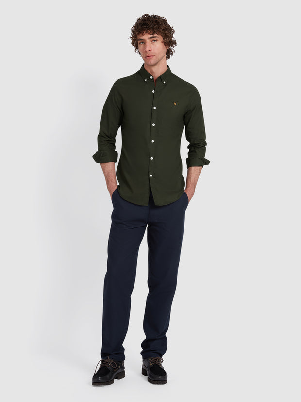 Brewer Slim Fit Organic Cotton Oxford Shirt In Evergreen