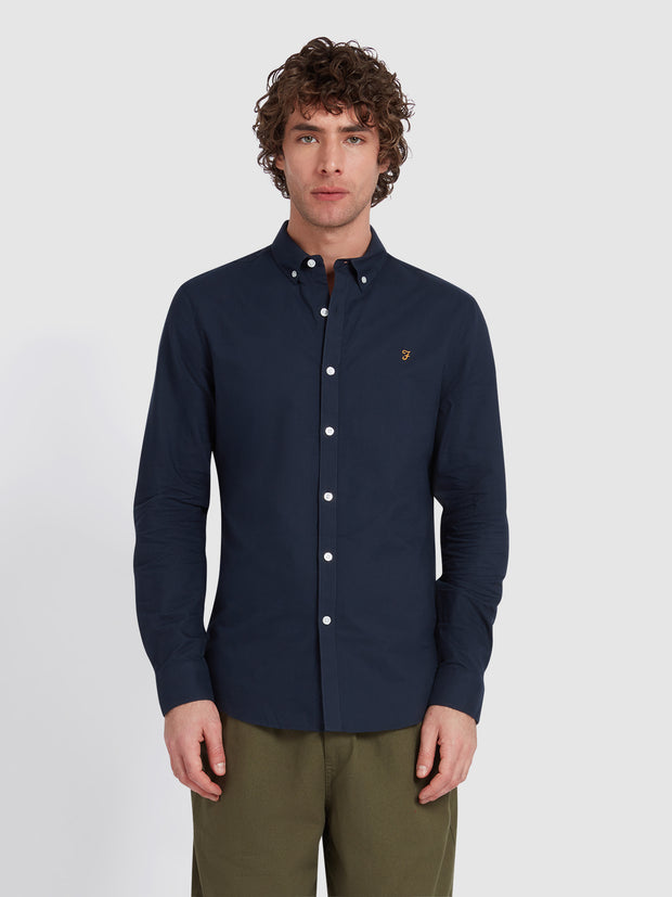 Brewer Slim Fit Organic Cotton Oxford Shirt In Navy