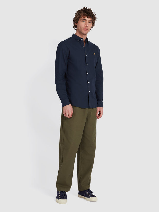 Brewer Slim Fit Organic Cotton Oxford Shirt In Navy