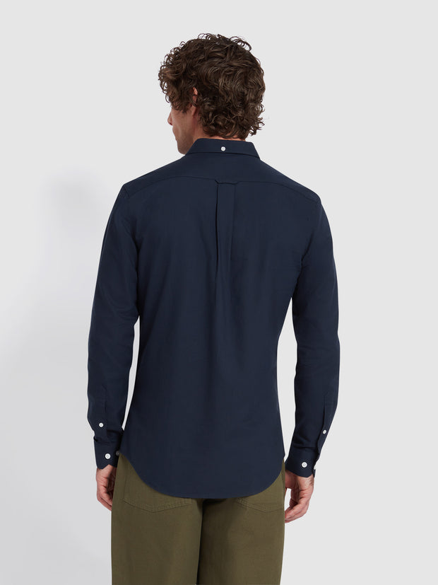 Brewer Slim Fit Organic Cotton Oxford Shirt In Navy