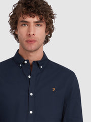 Brewer Slim Fit Organic Cotton Oxford Shirt In Navy