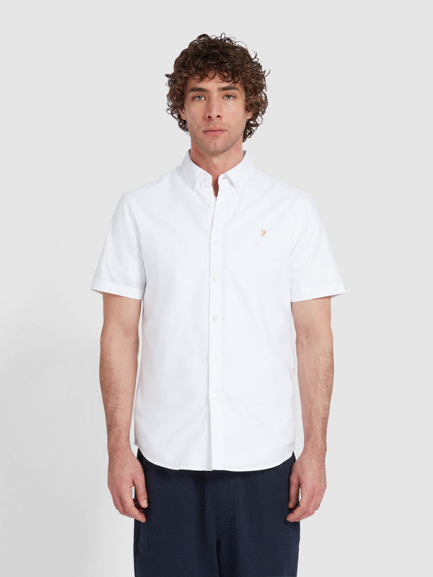 Brewer Chemise Oxford ajustée à manches courtes en coton biologique - White