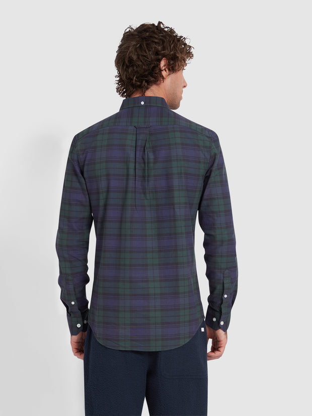 Brewer Slim Fit Check Organic Cotton Oxford Shirt In Woodland Pine