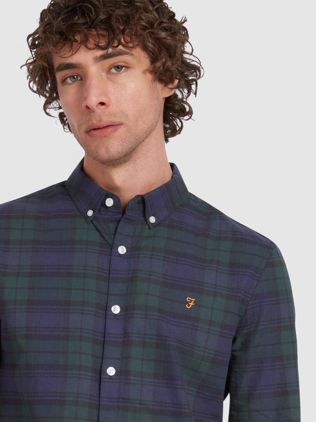 Brewer Slim Fit Check Organic Cotton Oxford Shirt In Woodland Pine