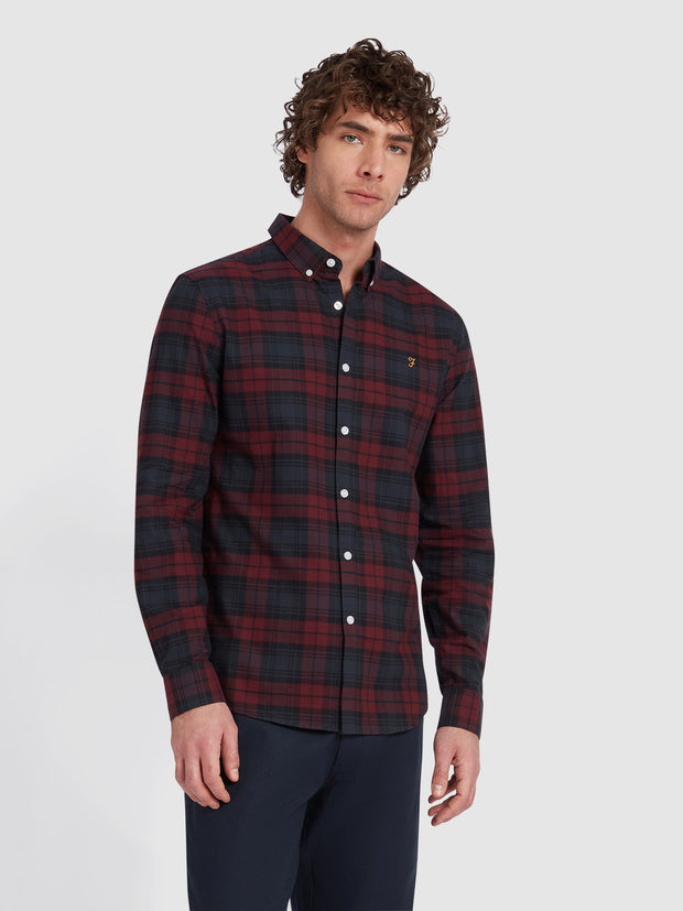 Brewer Slim Fit Check Organic Cotton Oxford Shirt In Farah Red