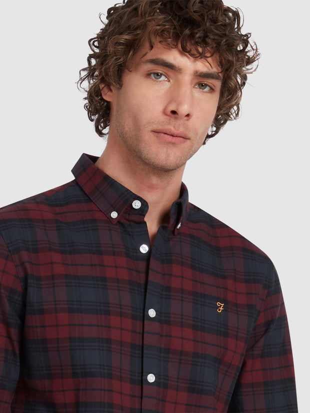 Brewer Slim Fit Check Organic Cotton Oxford Shirt In Farah Red