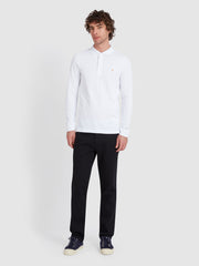 Blanes Organic Cotton Long Sleeve Polo Shirt In White