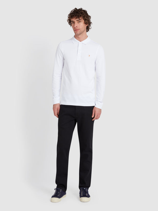 Blanes Organic Cotton Long Sleeve Polo Shirt In White