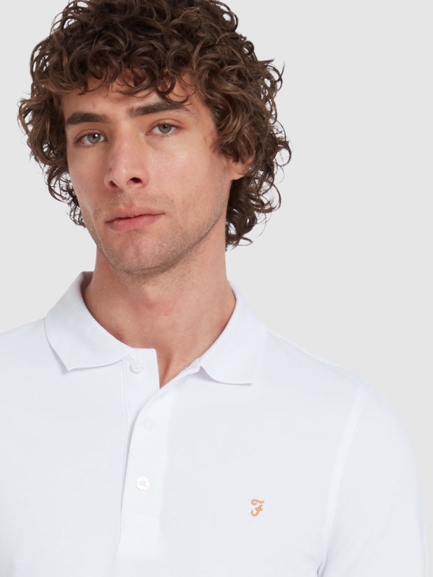 Blanes Organic Cotton Long Sleeve Polo Shirt In White