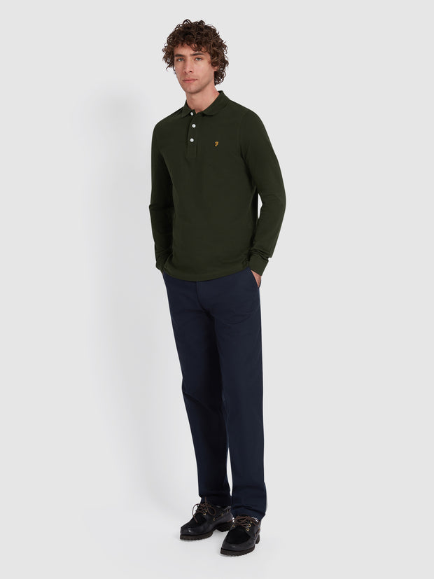 Blanes Organic Cotton Long Sleeve Polo Shirt In Evergreen