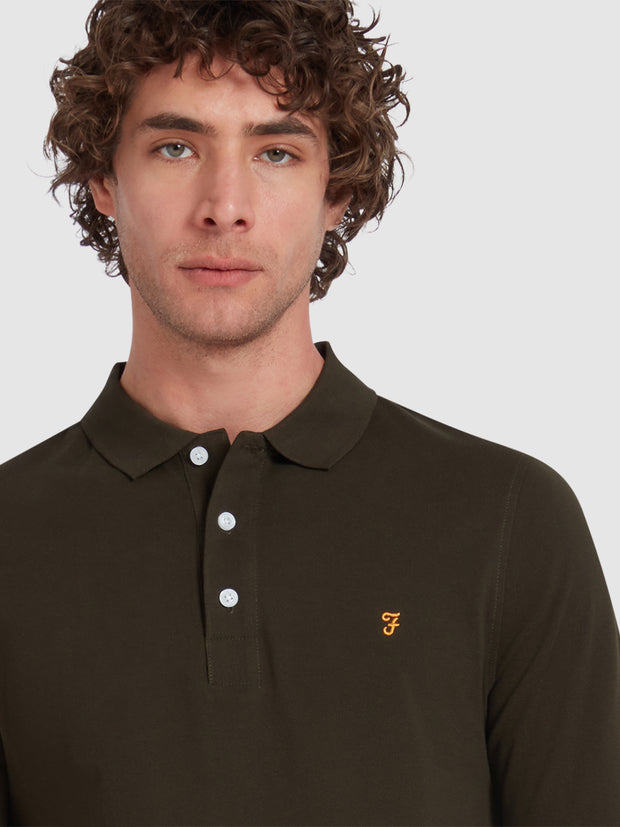 Blanes Organic Cotton Long Sleeve Polo Shirt In Evergreen