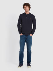 Blanes Organic Cotton Long Sleeve Polo Shirt In True Navy