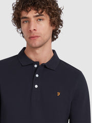 Blanes Organic Cotton Long Sleeve Polo Shirt In True Navy