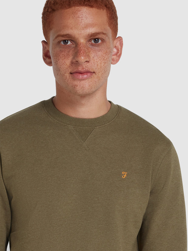 Tim Organic Cotton Crew Neck Sweatshirt In Farah Khaki Marl