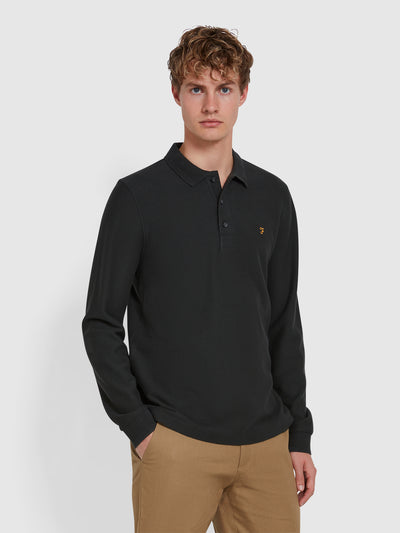 Shasta Jacquard Long Sleeve Polo Shirt In Washed Black