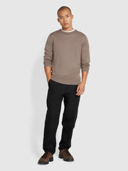 Mullen Merino Wool Crew Neck Sweater In Mushroom Grey