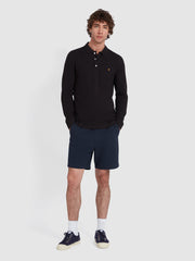 Blanes Organic Cotton Long Sleeve Polo Shirt In Black