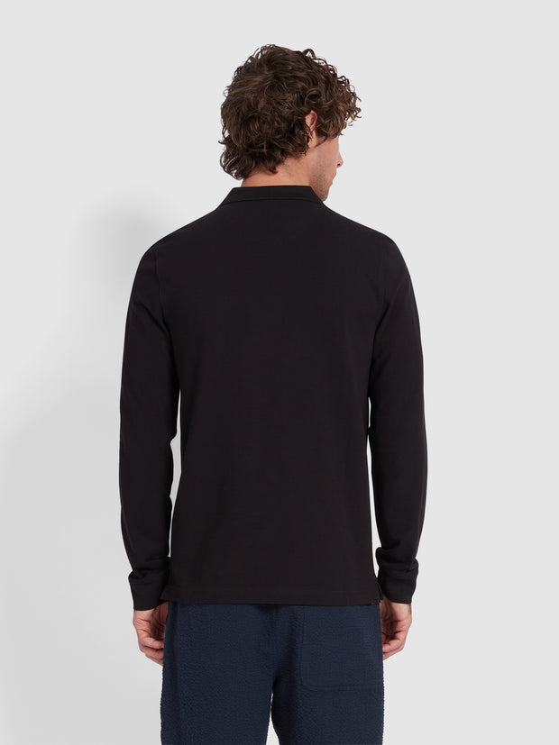 Blanes Organic Cotton Long Sleeve Polo Shirt In Black