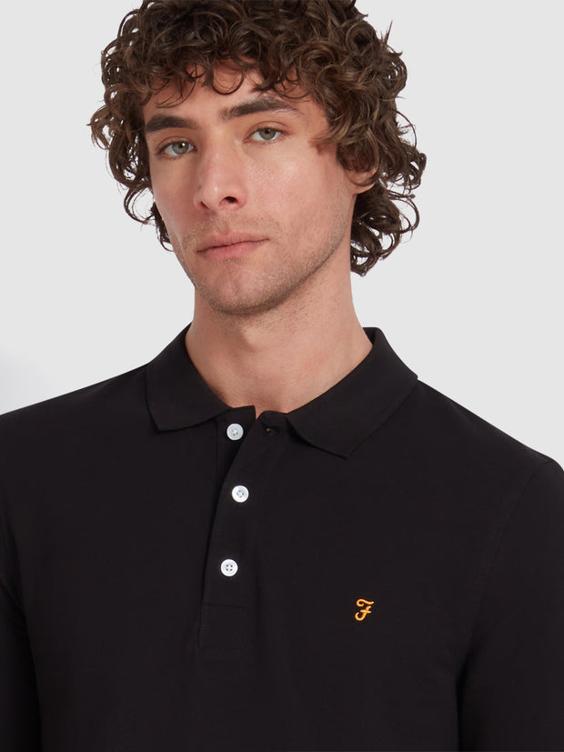 Blanes Organic Cotton Long Sleeve Polo Shirt In Black