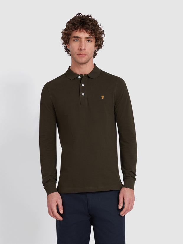 Blanes Organic Cotton Long Sleeve Polo Shirt In Evergreen