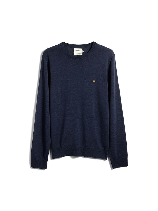 Mullen Merino Wool Crew Neck Sweater In True Navy