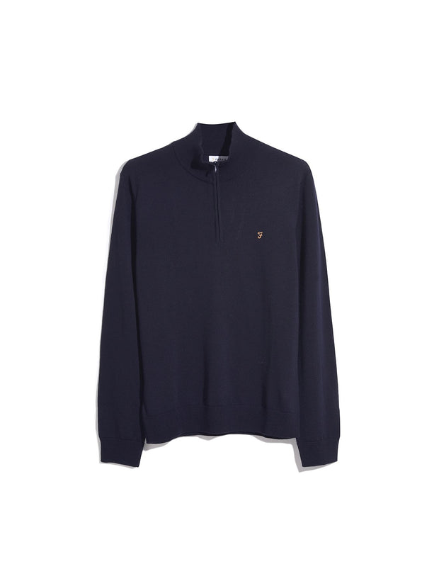 Redchurch Merino Wool Quarter Zip Sweater In True Navy