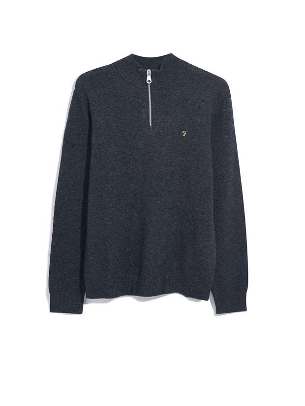 Birchall Quarter Zip Lambswool Sweater In Black Oyster