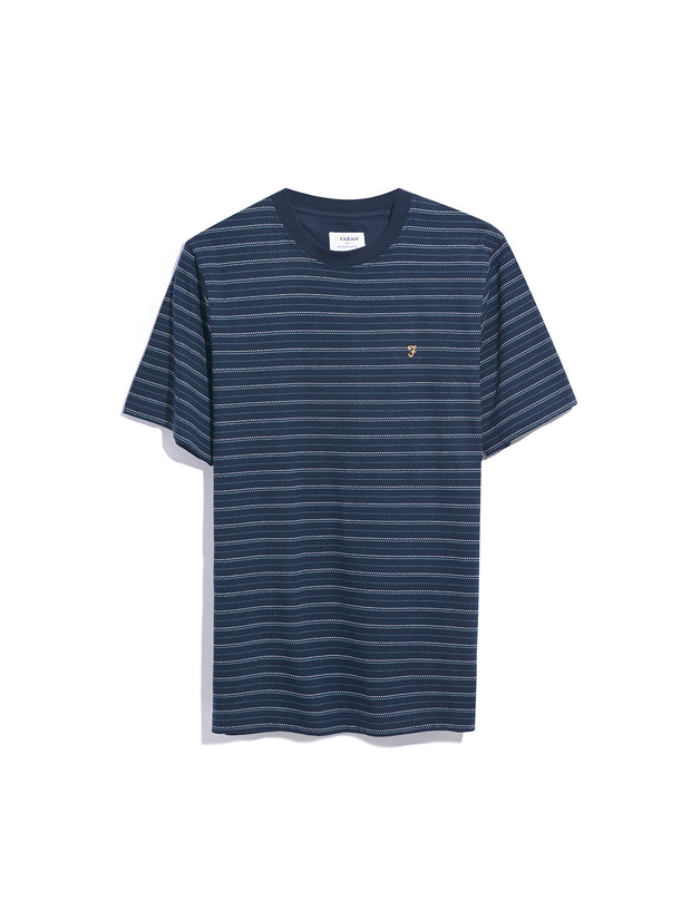 Pell Relaxed Fit Textured Stripe T-Shirt In True Navy