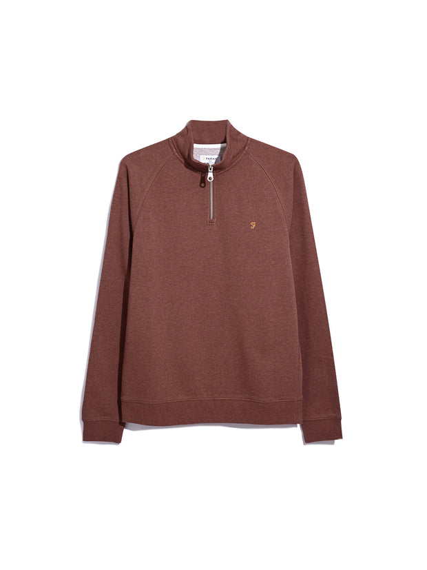 Jim Organic Cotton Quarter Zip Sweatshirt In Dark Teak Marl