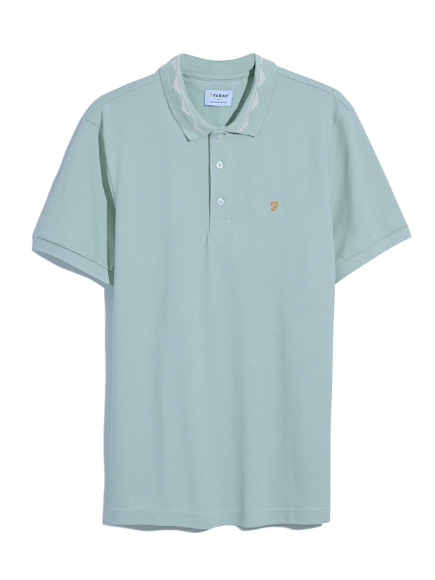 Reeves Zig Zag Tipped Collar Polo Shirt In Grove Green