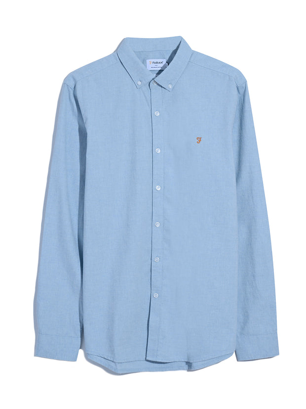 Steen Slim Fit Brushed Organic Cotton Shirt In Powder Blue Marl