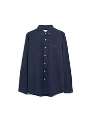 Steen Slim Fit Brushed Organic Cotton Shirt In True Navy Marl