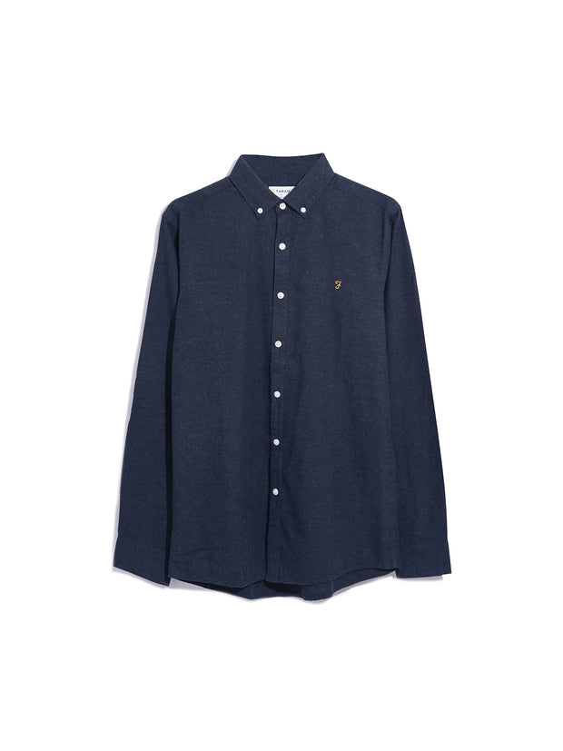 Steen Slim Fit Brushed Organic Cotton Shirt In True Navy Marl