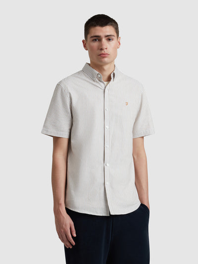 Brewer Stripe Short Sleeve Shirt In Stained Oak