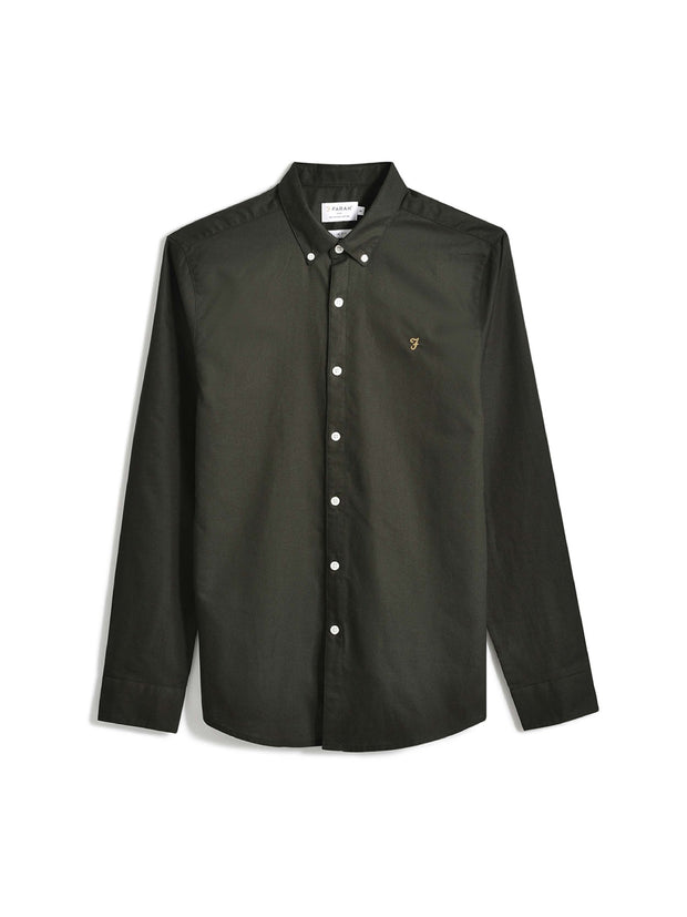 Brewer Slim Fit Organic Cotton Oxford Shirt In Evergreen