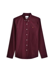 Brewer Slim Fit Organic Cotton Oxford Shirt In Bordeaux