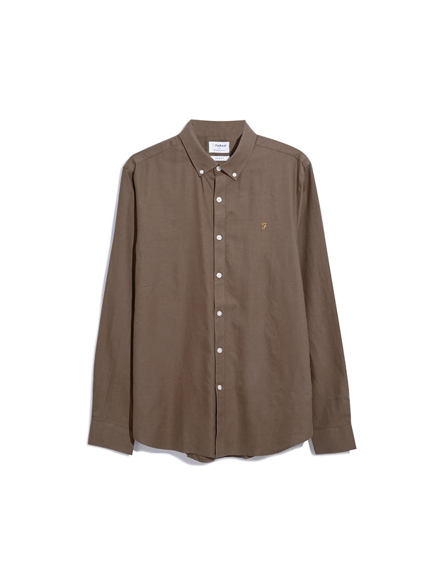 Brewer Slim Fit Organic Cotton Oxford Shirt In Mid Brown